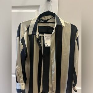 Zara Women‘s Shirt with Black and Cream Stripes